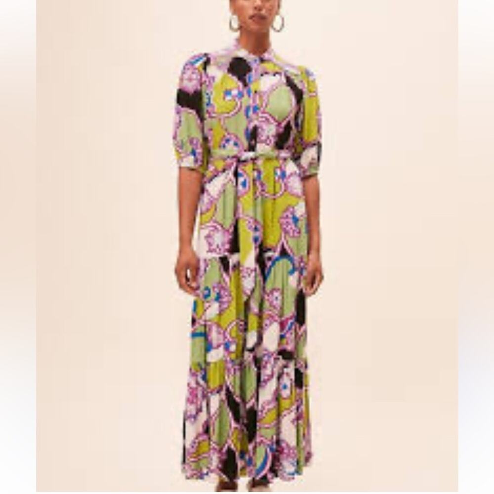 Suncoo Chadia Floral Green and Purple Maxi Dress size medium M B144